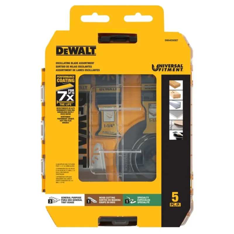 Set de Accesorios para Herramienta Oscilante Uso General 5 Piezas con ToughCase DEWALT DWA425GSET1