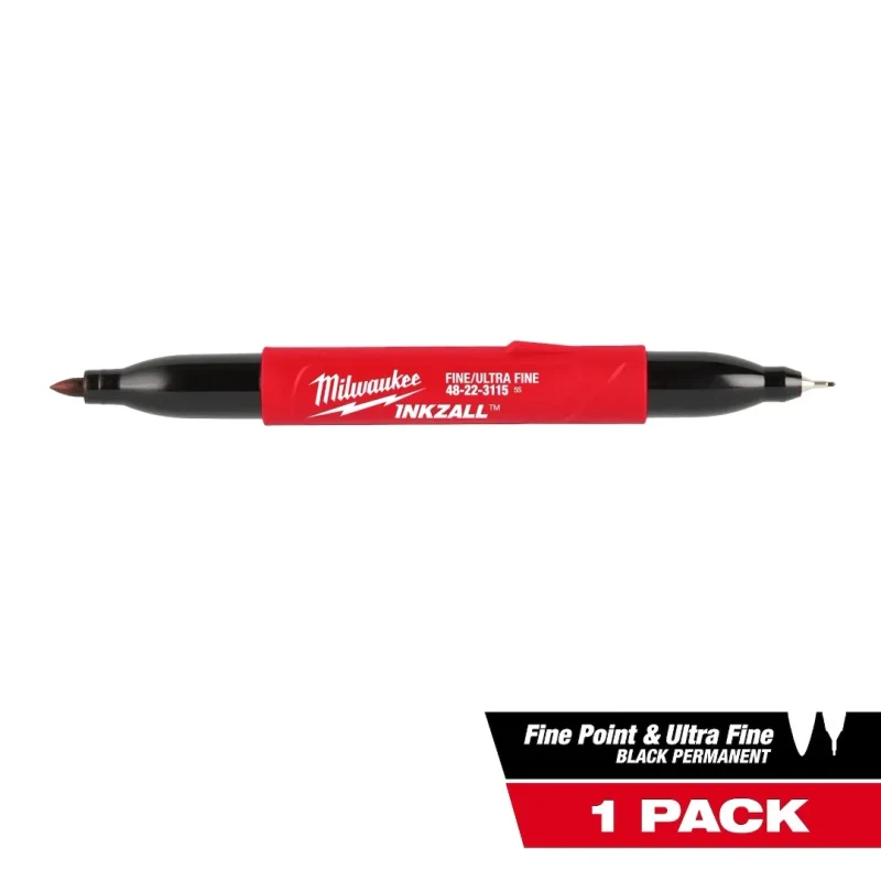Marcador Doble Punta Negro Punta Ultra Fina y Fina INKZALL MILWAUKEE 48-22-31151