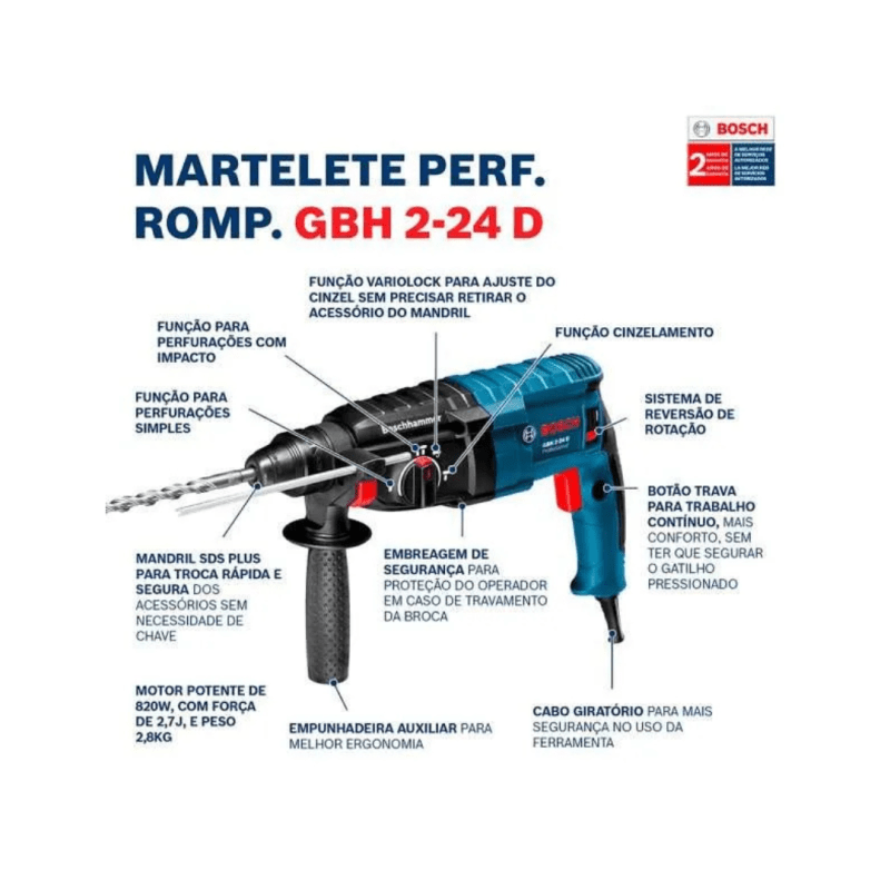 Rotomartillo Perforador SDS-Plus 820W BOSCH 06112A00N00002