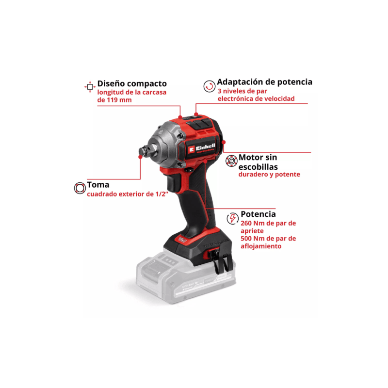Llave de Impacto Inalámbrica 18 V TP-CW 18/260-C Li BL EINHELL 45100903
