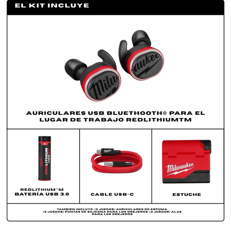 Audífonos Inalámbricos USB Bluetooth REDLITHIUM™ MILWAUKEE 2191-212