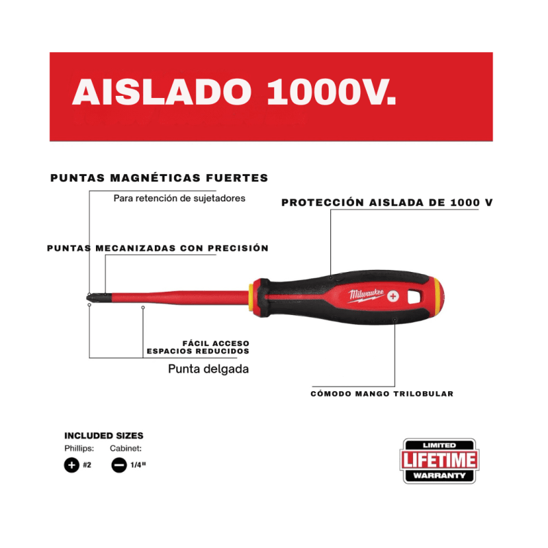 Set De Destornilladores Aislados 1000 V MILWAUKEE 48-22-22072