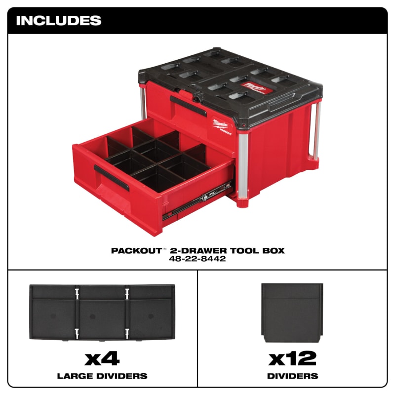 Caja de Herramientas con 2 Cajones PACKOUT MILWAUKEE 48-22-84422