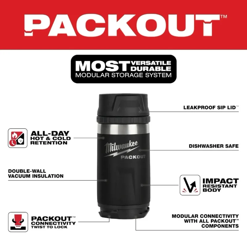 Botella Térmica Aislada 12 oz con Tapa Sip PACKOUT MILWAUKEE 48-22-8391B2