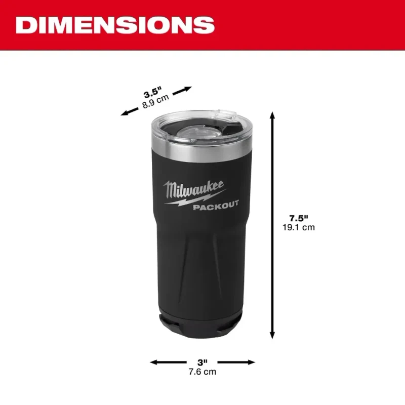 Vaso Térmico PACKOUT 20 oz (591 ml) Negro MILWAUKEE 48-22-8392B2