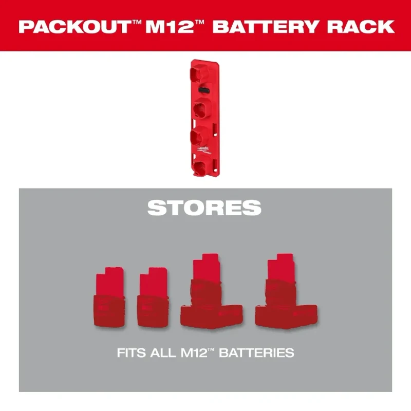 Rack Porta Baterías M12 PACKOUT MILWAUKEE 48-22-83382