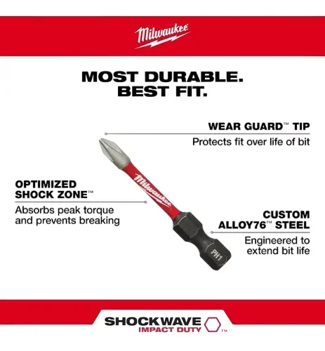 Puntas De Impacto PH2 50 mm MILWAUKEE 5 Piezas MILWAUKEE 48-32-46022