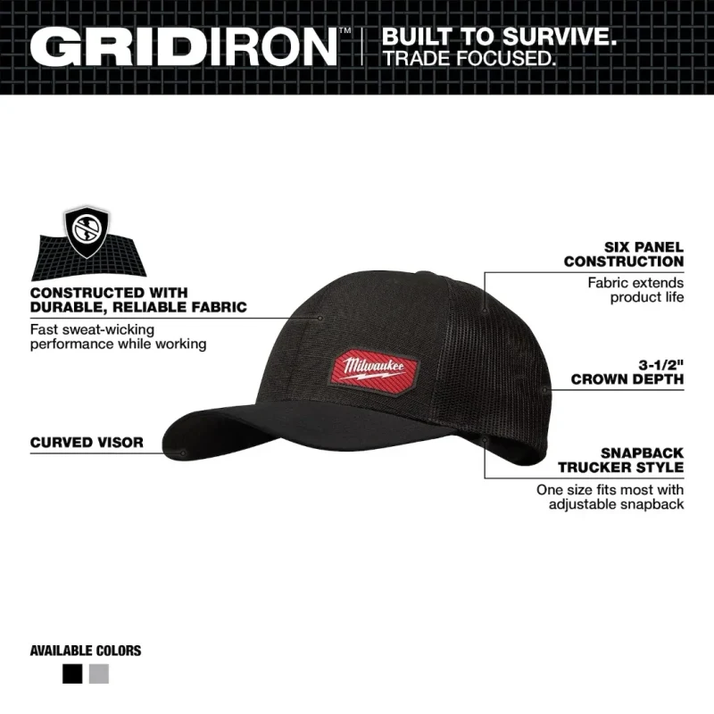 Gorra de Camionero con Cierre Trasero a Presión GRIDIRON Gris MILWAUKEE 505G2