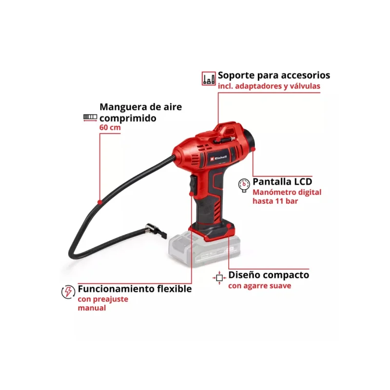 Compresor De Aire Para Vehículo Inalámbrico 18v EINHELL Ce-cc 18 LI-SOLO3