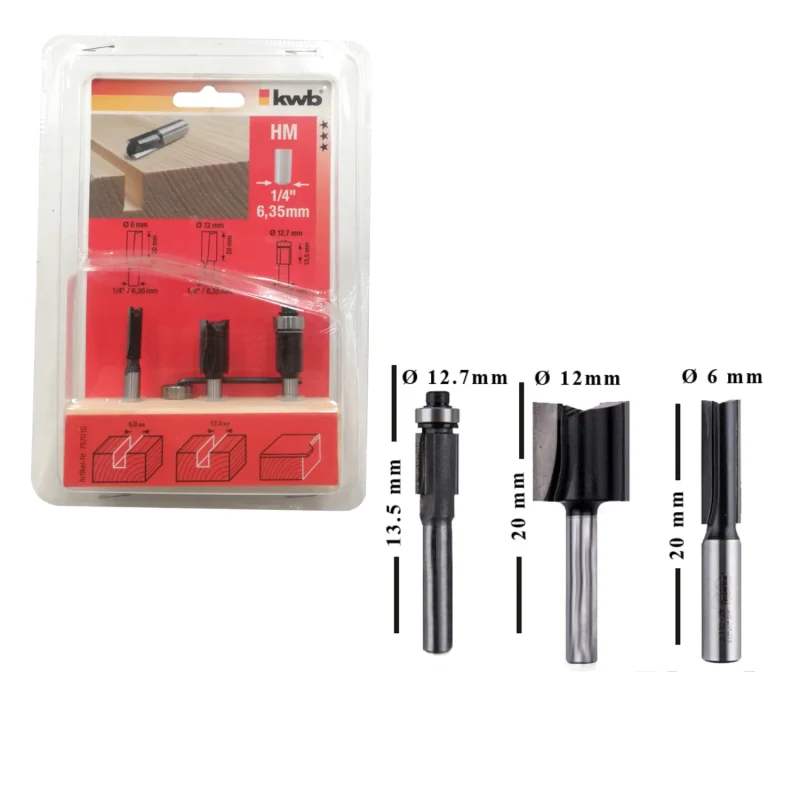 Set 3 Fresas Rectas 1/4'' KWB 497570102