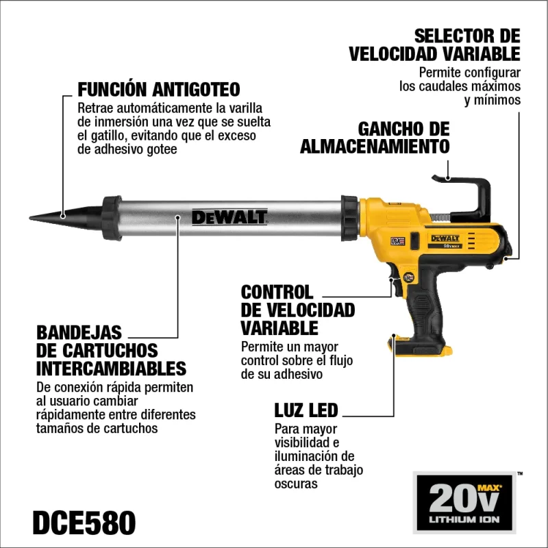 Pistola Calafatera Inalambrica 20v DEWALT DCE580B2
