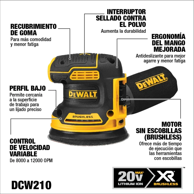 Lijadora Profesional Roto Orbital Inalámbrico 20v DEWALT DCW210B2