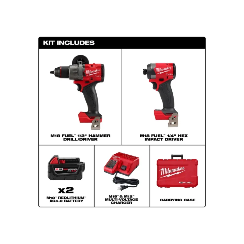 Kit Taladro y Atornillador de Impacto Inalámbrico 18V M18 FUEL MILWAUKEE 3697-2592