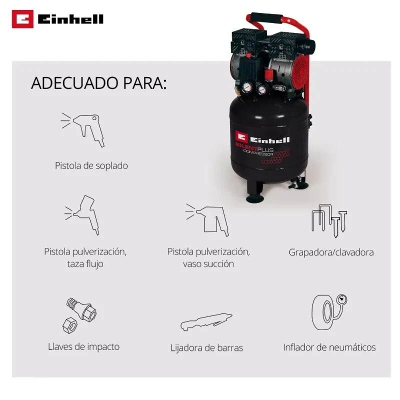 Compresor Silencioso Vertical 750W 24L 8 bar TE-AC 135/24 Silent Plus EINHELL 40206102