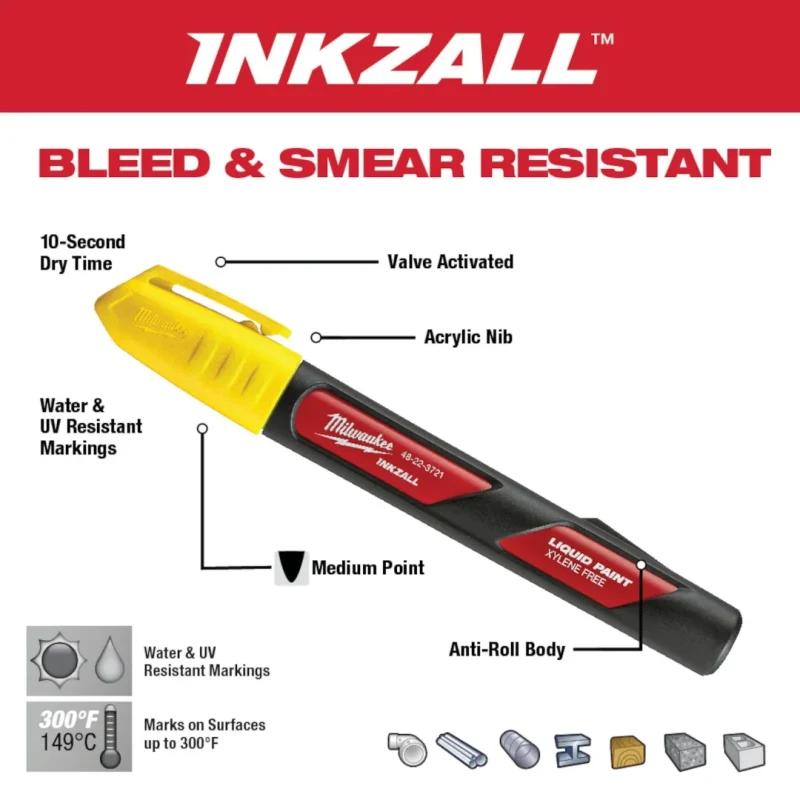 Marcador de Pintura Líquida Amarillo INKZALL MILWAUKEE 48-22-37212