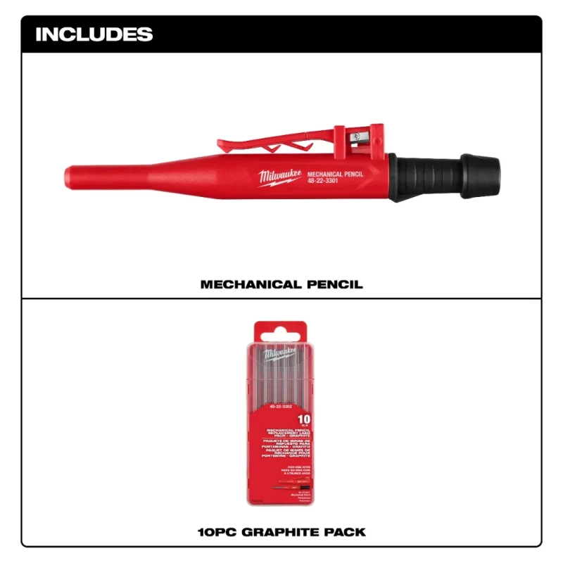 Lápiz Mecánico con Pack de 10 Minas 2,8 mm MILWAUKEE 48-22-33012