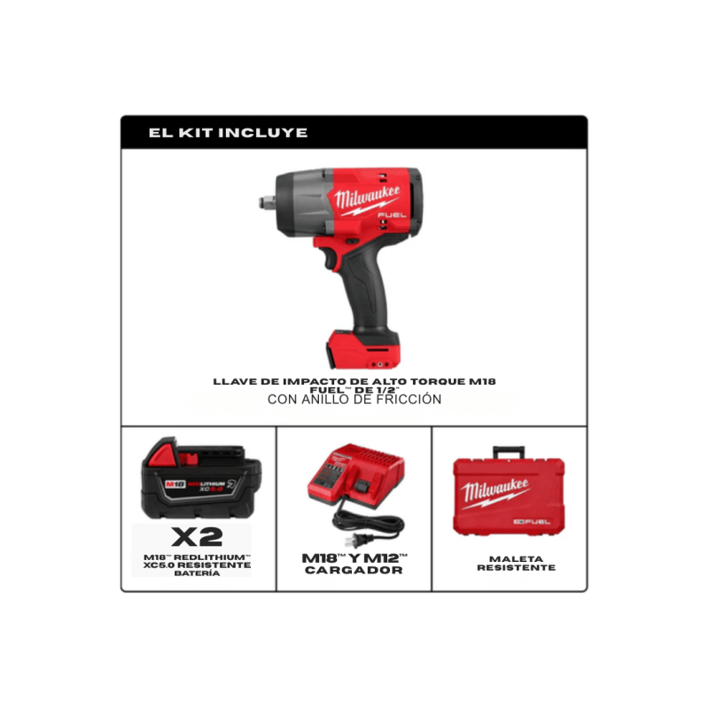 Kit Llave de Impacto Alto Torque 1/2? M18 FUEL MILWAUKEE 2967-2592