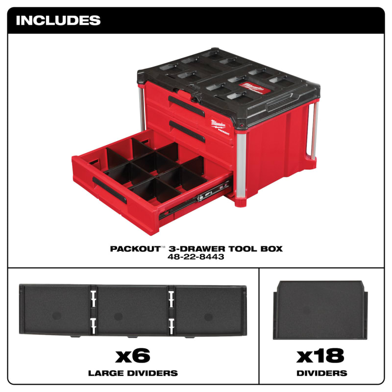Caja de Herramientas con 3 Cajones PACKOUT MILWAUKEE 48-22-84433
