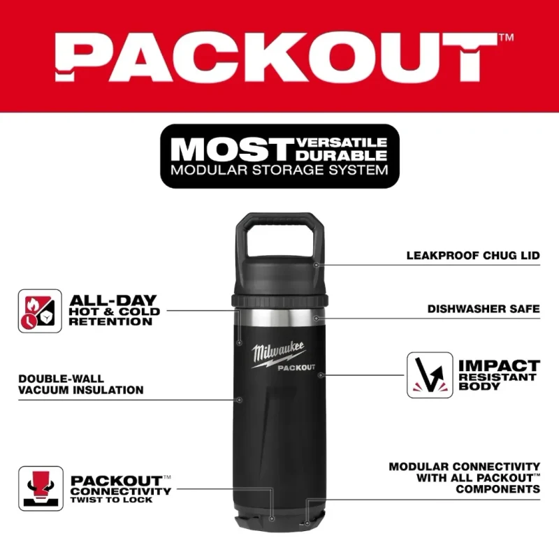 Botella Térmica 18 oz PACKOUT MILWAUKEE 48-22-8382B3