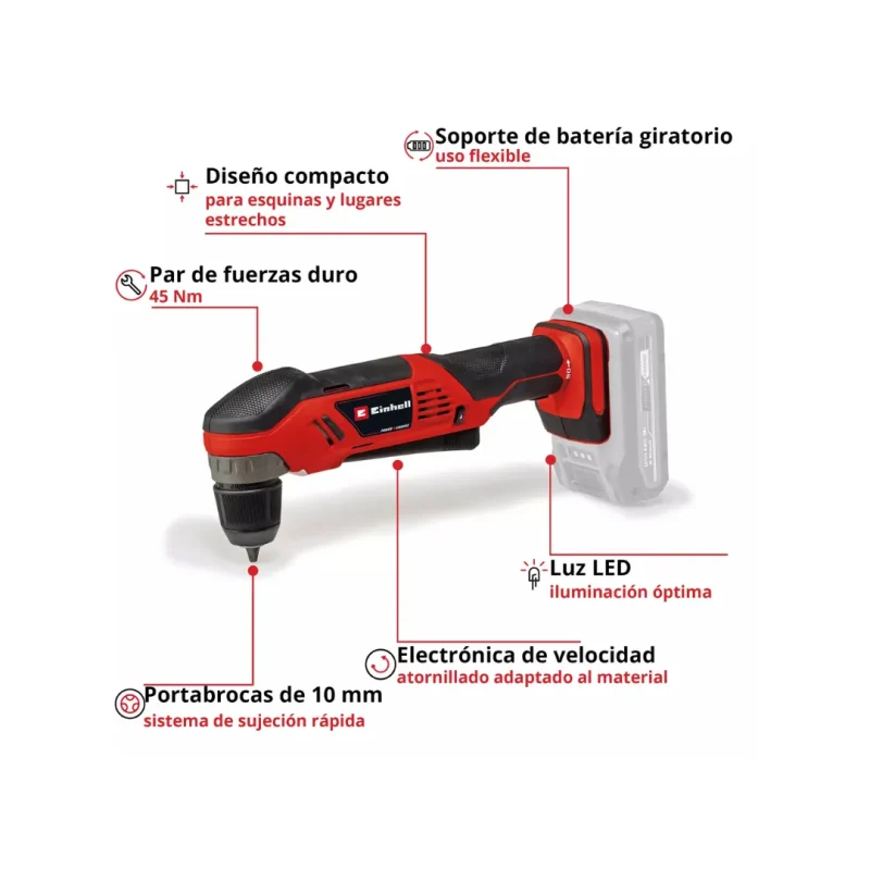 Taladro de ángulo inalámbrico 10 mm 18 V EINHELL 45142903