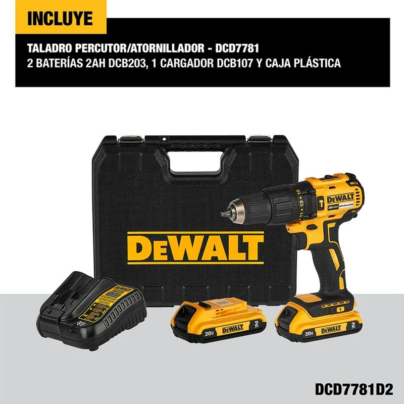 Kit De Taladro Percutor/atornillador 13 mm Inalámbrico 20v DEWALT DCD7781D23
