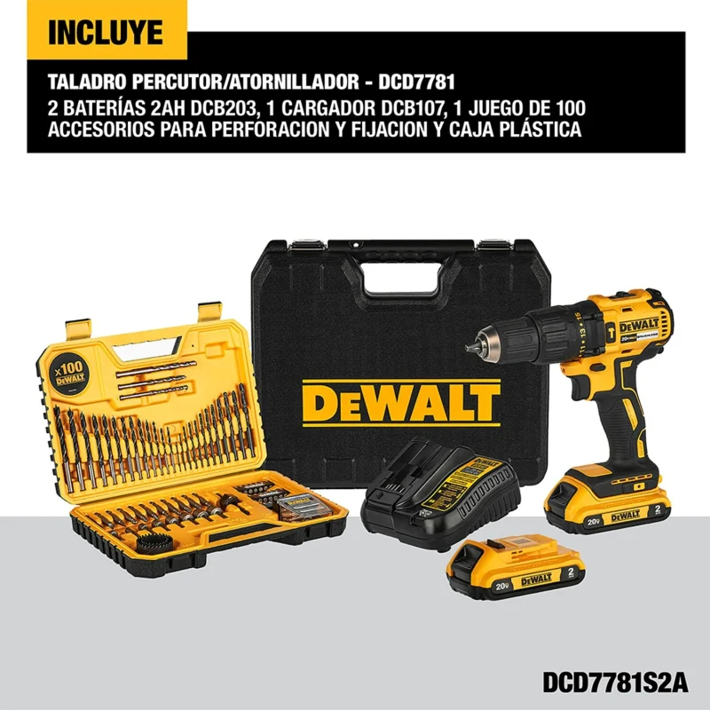 Kit De Taladro Atornillador/percutor 13 mm Inalámbrico 20v Max DEWALT DCD7781S2A-B23