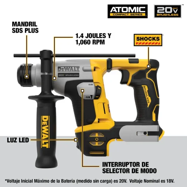 Rotomartillo Sds Plus Inalámbrico 20v Atomic Compact Series DEWALT DCH172B-B33