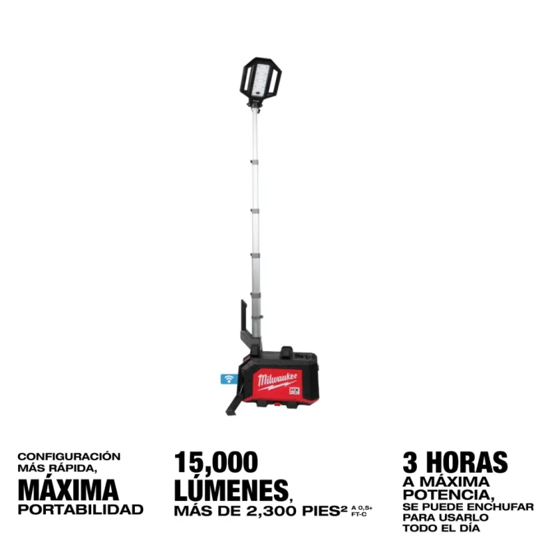 Kit Torre de Iluminación ROCKET Doble Alimentación Compacta 15.000 Lúmenes MX FUEL MILWAUKEE MXF040-1XC3