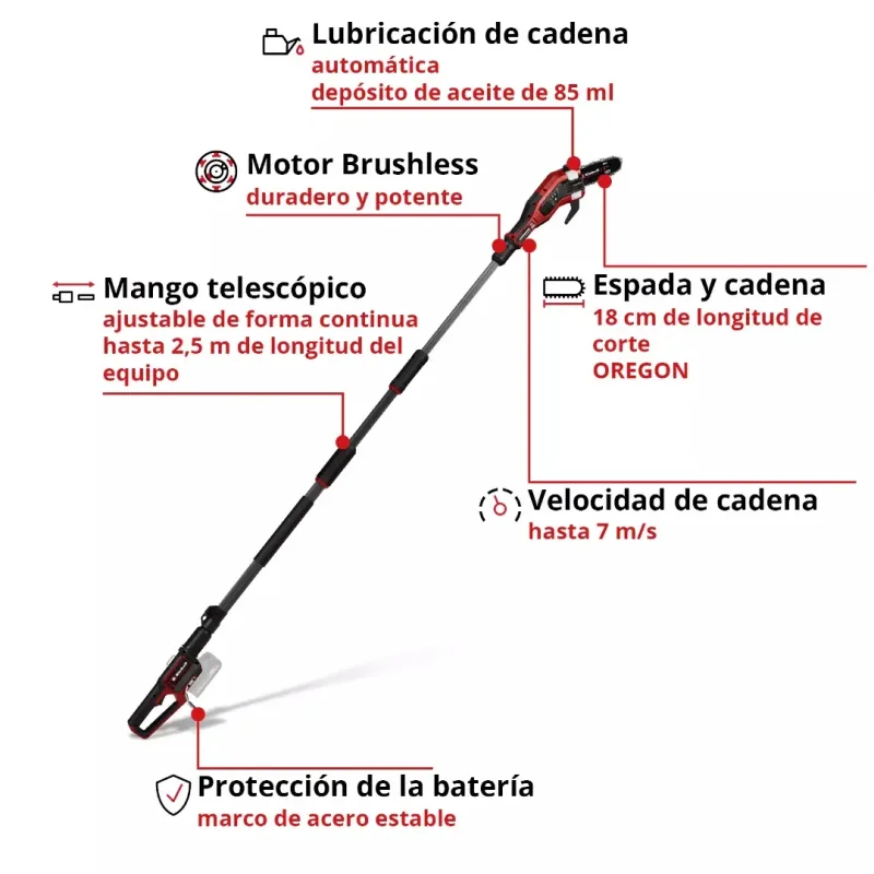 Podadora de Altura Telescópica 20 cm 7 m/s Brushless 18V Power X-Change EINHELL 34109713