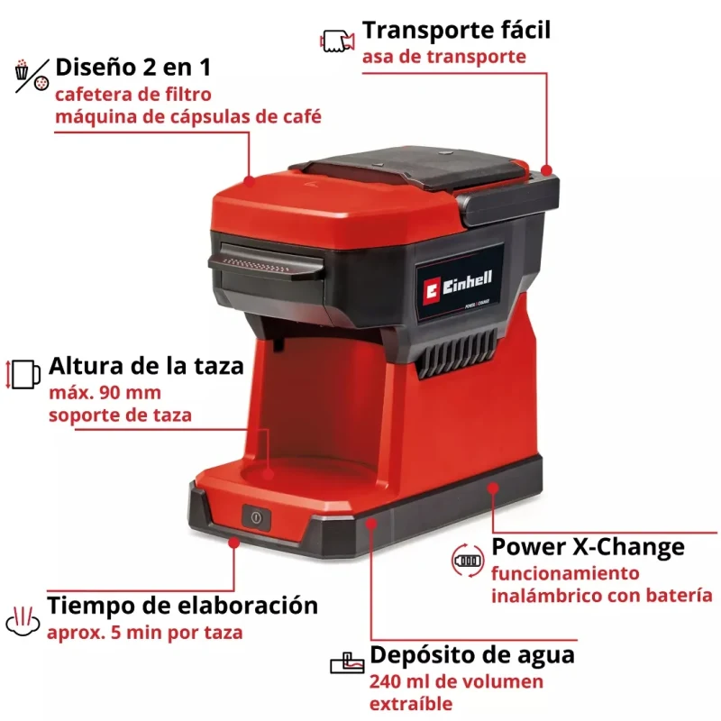Cafetera Inalámbrica 2-en-1 240ml 18V Power X-Change EINHELL 46099903