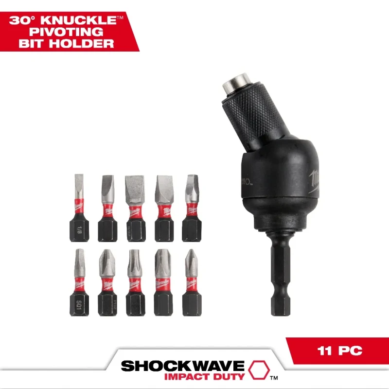 Set Portapuntas Pivotante 30° KNUCKLE 11 Piezas SHOCKWAVE MILWAUKEE 48-32-23013