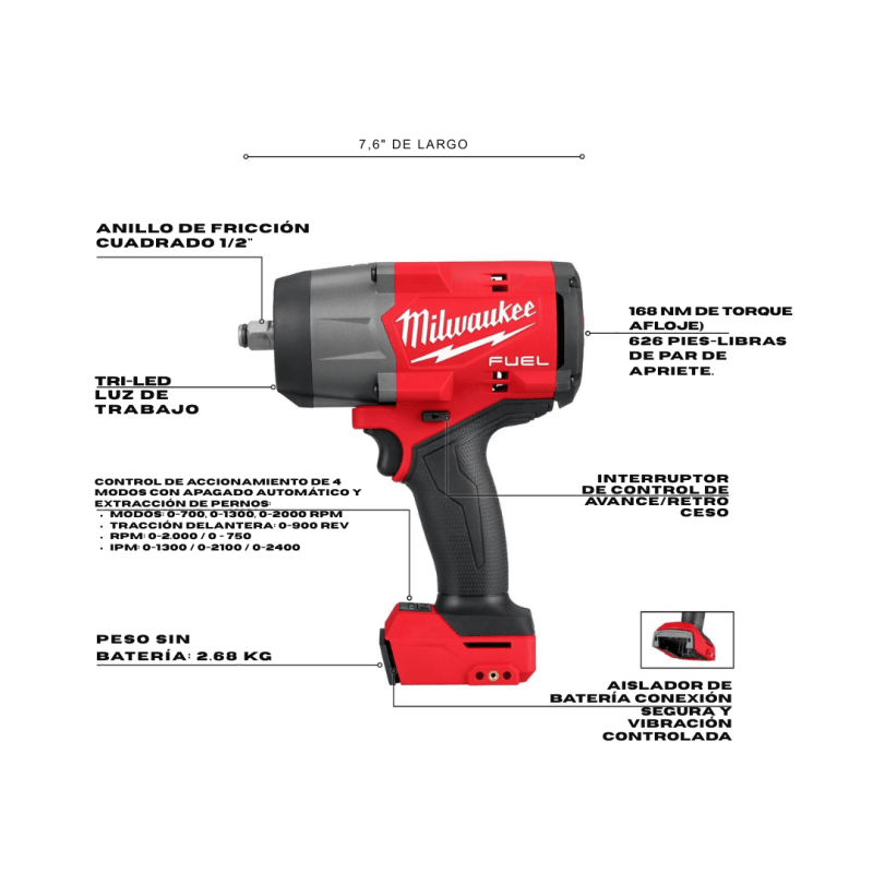 Kit Llave de Impacto Alto Torque 1/2? M18 FUEL MILWAUKEE 2967-2593
