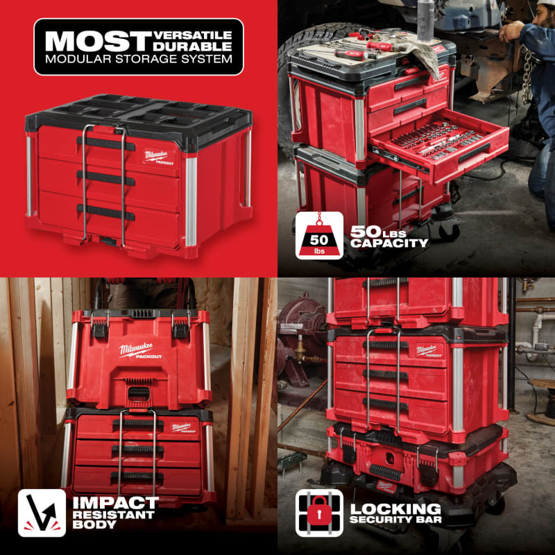 Caja de Herramientas con 3 Cajones PACKOUT MILWAUKEE 48-22-84434