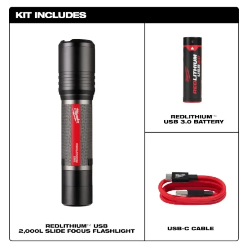 Linterna de Enfoque Deslizante 2.000 Lúmenes REDLITHIUM USB MILWAUKEE 2162-214