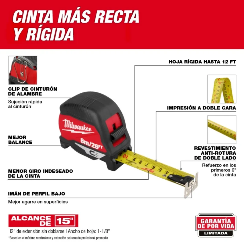 Huincha de Medir Magnética 8 m / 26 ft MILWAUKEE 48-22-1026M4