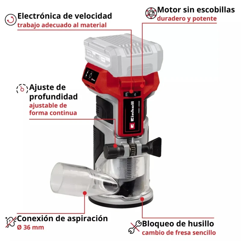 Fresadora de Canto 30 mm 30.000 RPM Brushless 18V Power X-Change EINHELL 43504185