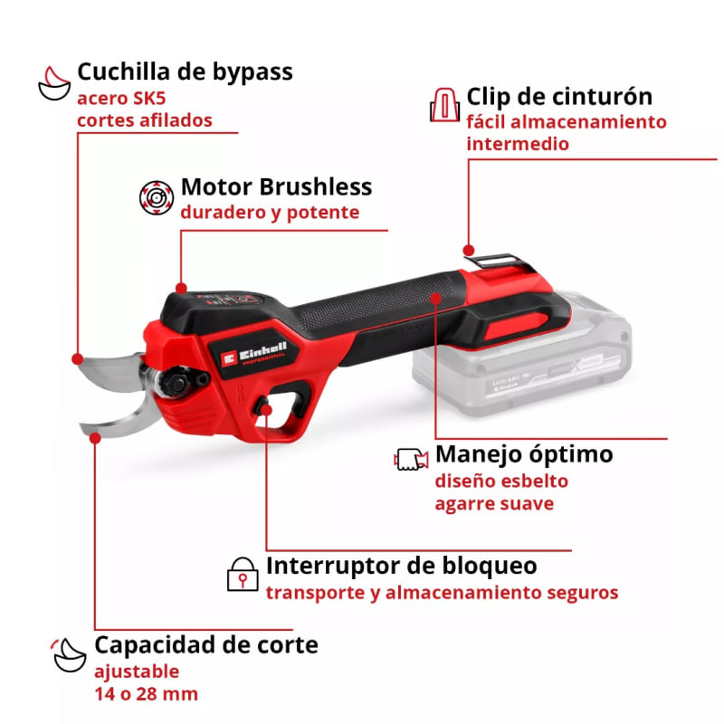 Tijera de Podar Inalámbrica 28 mm Brushless 18V Power X-Change PROFESSIONAL EINHELL 34083205