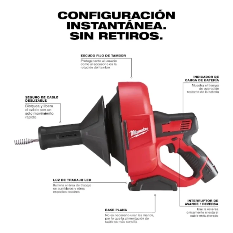 Kit Máquina Destapacaños 25' Velocidad Variable M12 MILWAUKEE 2571-216