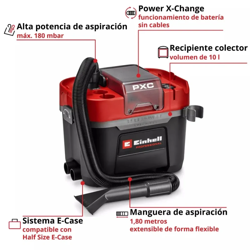 Aspiradora Polvo y Agua Inalámbrica 10 L 180 mbar Brushless Professional Power X-Change EINHELL 234715511
