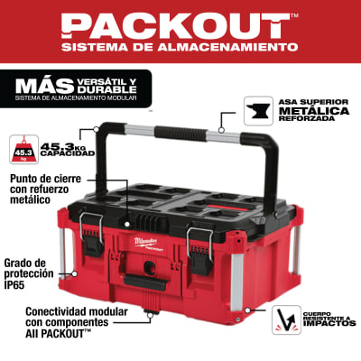 Kit Sistema de Almacenamiento Modular PACKOUT Caja con Ruedas + Caja Grande + Organizador MILWAUKEE 3
