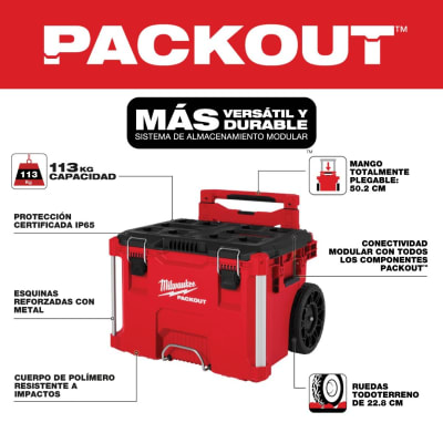 Kit Sistema de Almacenamiento Modular PACKOUT Caja con Ruedas + Caja Grande + Organizador MILWAUKEE 2