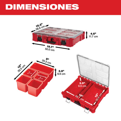 Kit Sistema de Almacenamiento Modular PACKOUT Caja con Ruedas + Caja Grande + Organizador MILWAUKEE 5