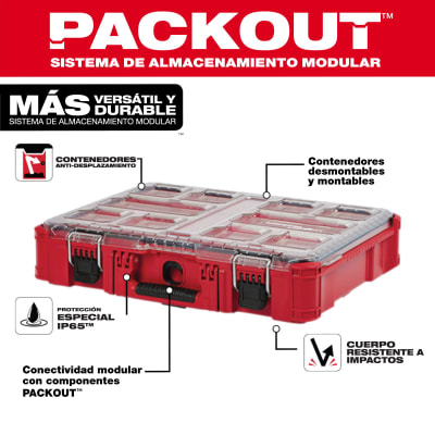 Kit Sistema de Almacenamiento Modular PACKOUT Caja con Ruedas + Caja Grande + Organizador MILWAUKEE 4