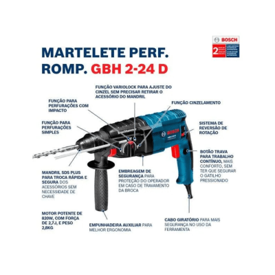 Rotomartillo Perforador SDS-Plus 820W BOSCH 06112A00N0000 2