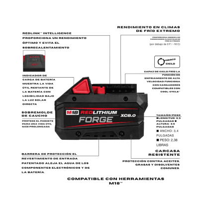 Kit Bateria Forge XC8.0 mas Cargador Rápido M18 REDLITHIUM MILWAUKEE 48-59-1881 2