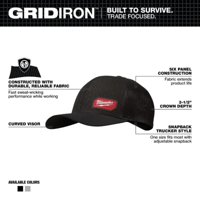 Gorra de Camionero con Cierre Trasero a Presión GRIDIRON Gris MILWAUKEE 505G 2