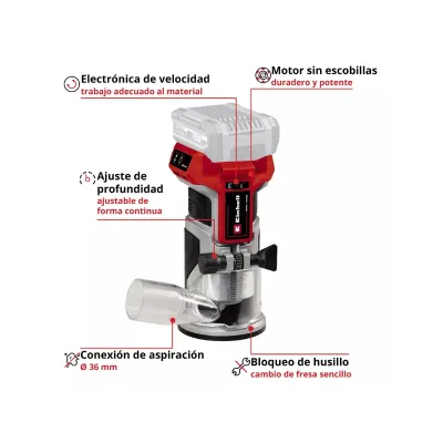 Fresadora De Mano Inalámbrica 18v EINHELL Tp-et 18 Li BL-SOLO 2