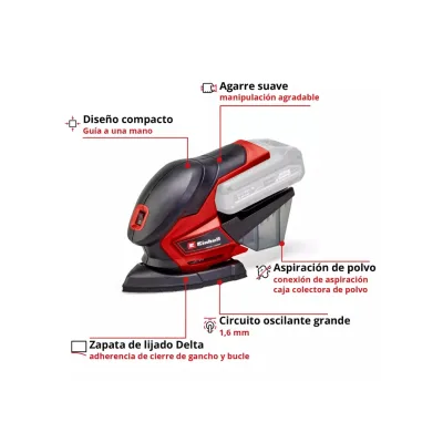 Lijadora Orbital Inalámbrica 18V EINHELL 4460708 3
