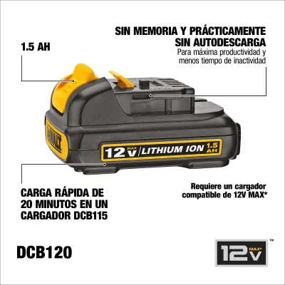 Batería De Litio 1.3ah 12v DEWALT DCB120-B2 2