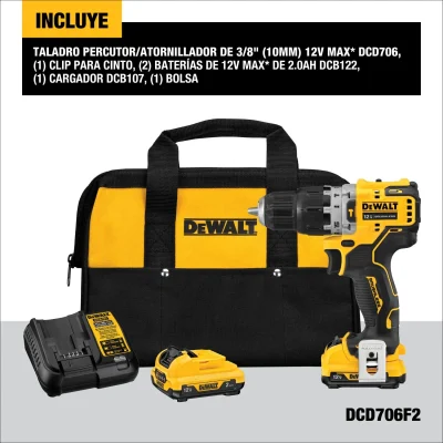 Kit Taladro Percutor/atornillador Inalámbrico 12v Max Xr DEWALT DCD706F2-B2 2